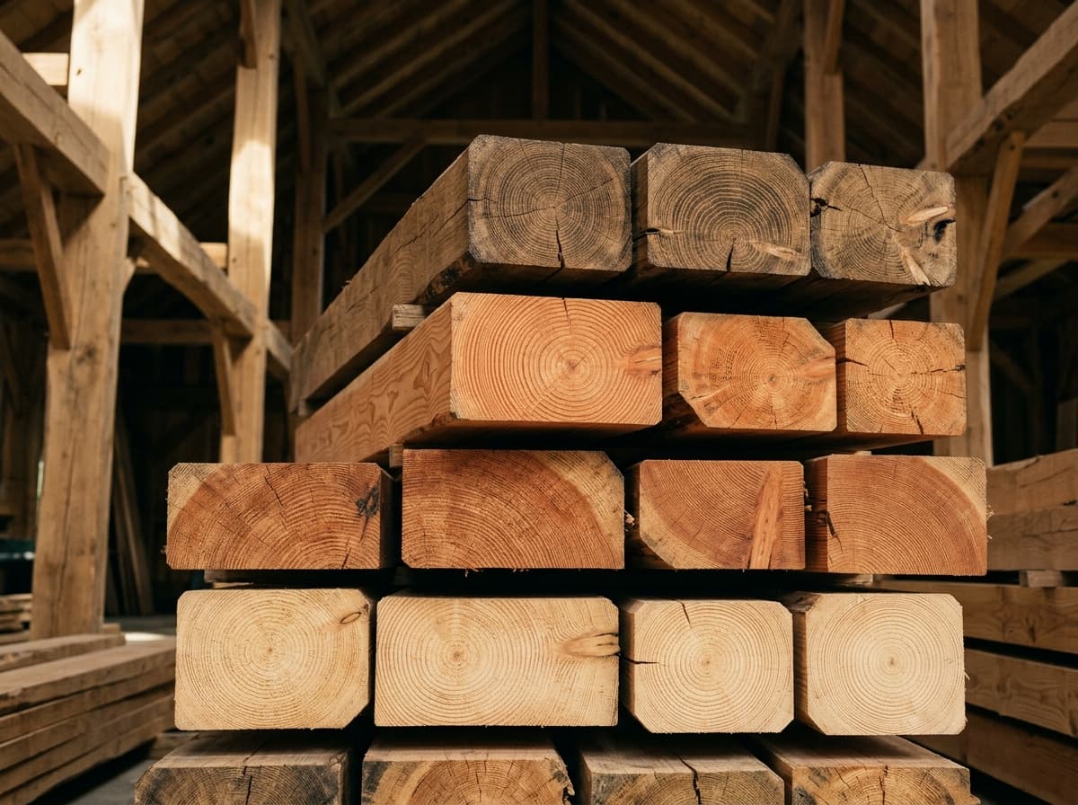 Sélection d’essences de bois : chêne, sapin de Douglas, mélèze, épicéa